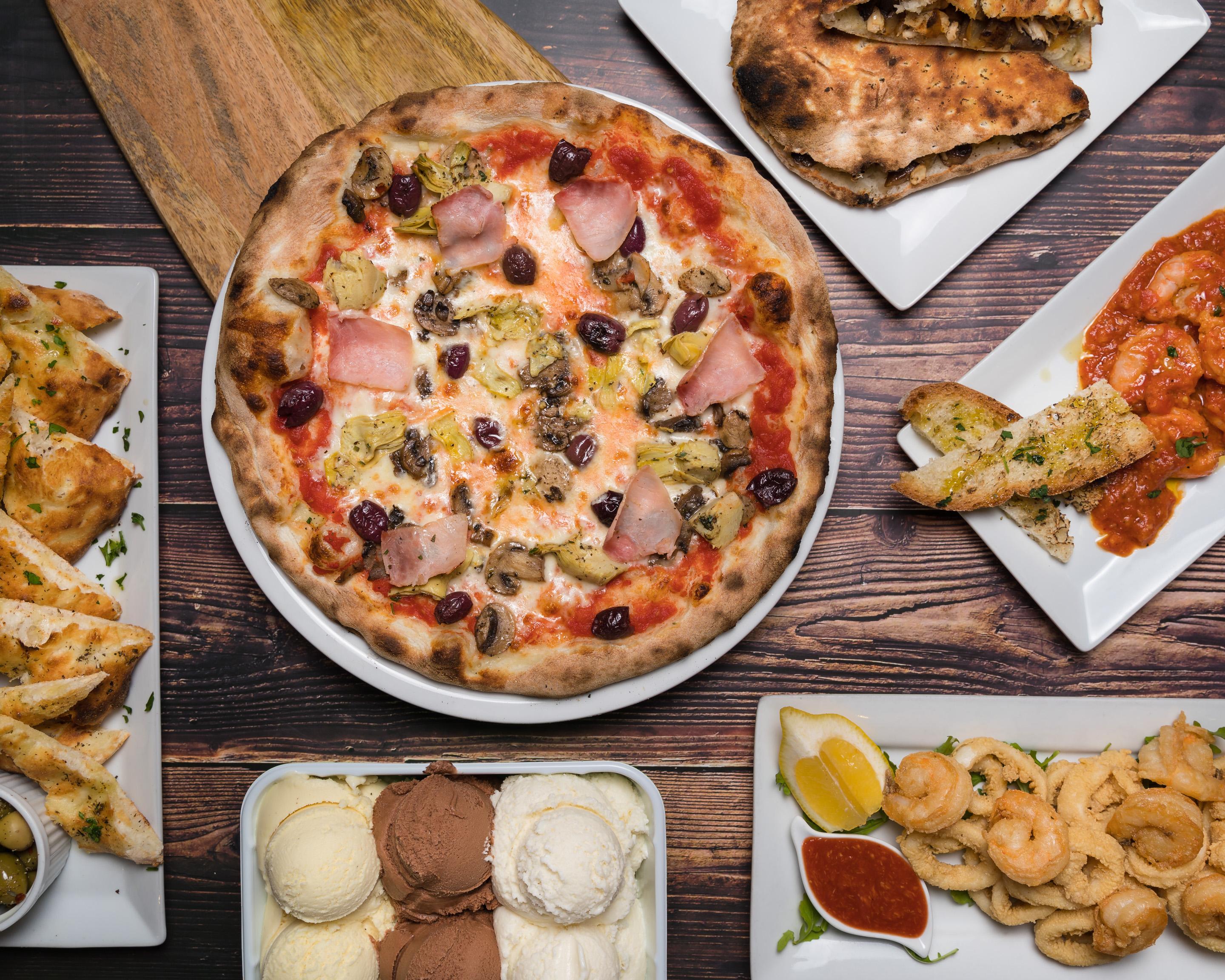 Wooden Table with Pizza